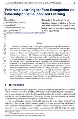 Federated Learning for Face Recognition via Intra-subject
  Self-supervised Learning