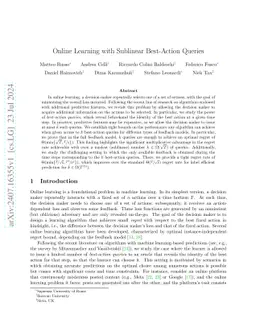 Online Learning with Sublinear Best-Action Queries