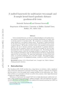 A unified framework for multivariate two-sample and k-sample
  kernel-based quadratic distance goodness-of-fit tests
