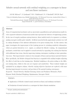 Sobolev neural network with residual weighting as a surrogate in linear
  and non-linear mechanics