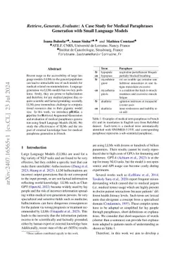 Retrieve, Generate, Evaluate: A Case Study for Medical Paraphrases
  Generation with Small Language Models