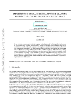 Implementing engrams from a machine learning perspective: the relevance
  of a latent space