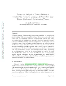 Theoretical Analysis of Privacy Leakage in Trustworthy Federated
  Learning: A Perspective from Linear Algebra and Optimization Theory