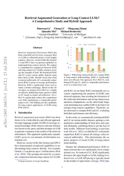 Retrieval Augmented Generation or Long-Context LLMs? A Comprehensive
  Study and Hybrid Approach