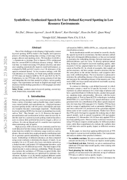 Synth4Kws: Synthesized Speech for User Defined Keyword Spotting in Low
  Resource Environments