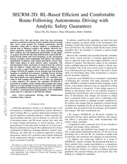 SECRM-2D: RL-Based Efficient and Comfortable Route-Following Autonomous
  Driving with Analytic Safety Guarantees