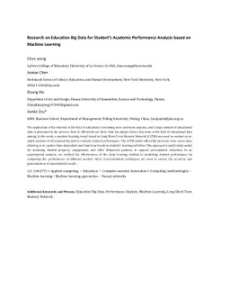 Research on Education Big Data for Students Academic Performance
  Analysis based on Machine Learning