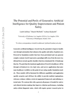 The Potential and Perils of Generative Artificial Intelligence for
  Quality Improvement and Patient Safety