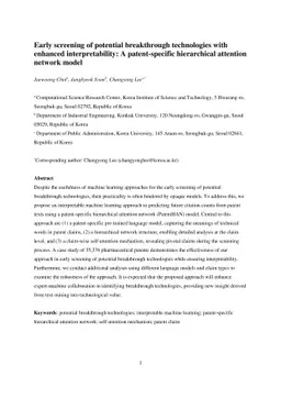 Early screening of potential breakthrough technologies with enhanced
  interpretability: A patent-specific hierarchical attention network model