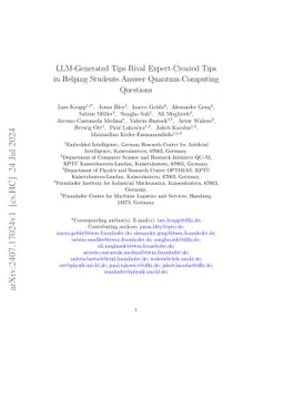 LLM-Generated Tips Rival Expert-Created Tips in Helping Students Answer
  Quantum-Computing Questions