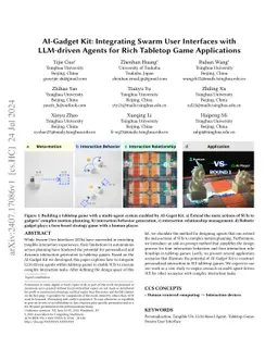 AI-Gadget Kit: Integrating Swarm User Interfaces with LLM-driven Agents
  for Rich Tabletop Game Applications