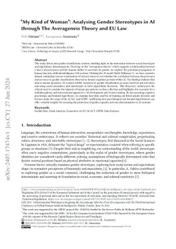 "My Kind of Woman": Analysing Gender Stereotypes in AI through The
  Averageness Theory and EU Law