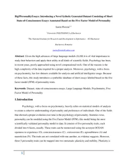 Big5PersonalityEssays: Introducing a Novel Synthetic Generated Dataset
  Consisting of Short State-of-Consciousness Essays Annotated Based on the Five
  Factor Model of Personality