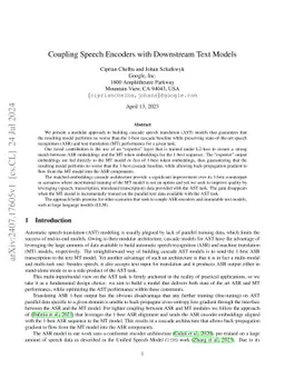 Coupling Speech Encoders with Downstream Text Models