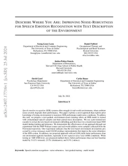 Describe Where You Are: Improving Noise-Robustness for Speech Emotion Recognition with Text Description of the Environment