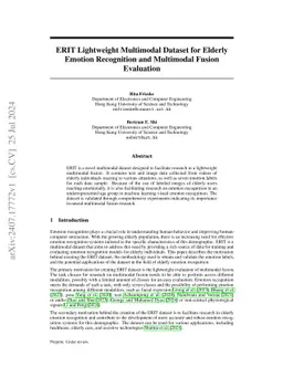 ERIT Lightweight Multimodal Dataset for Elderly Emotion Recognition and
  Multimodal Fusion Evaluation