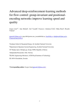 Advanced deep-reinforcement-learning methods for flow control:
  group-invariant and positional-encoding networks improve learning speed and
  quality