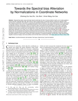 Towards the Spectral bias Alleviation by Normalizations in Coordinate
  Networks