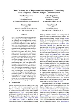 The Curious Case of Representational Alignment: Unravelling
  Visio-Linguistic Tasks in Emergent Communication