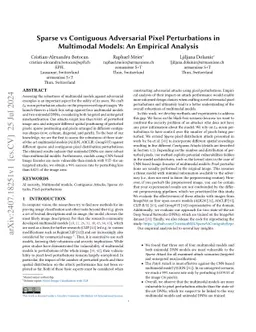 Sparse vs Contiguous Adversarial Pixel Perturbations in Multimodal
  Models: An Empirical Analysis