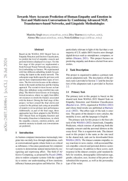 Towards More Accurate Prediction of Human Empathy and Emotion in Text
  and Multi-turn Conversations by Combining Advanced NLP, Transformers-based
  Networks, and Linguistic Methodologies