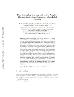 Dual-Decoupling Learning and Metric-Adaptive Thresholding for
  Semi-Supervised Multi-Label Learning