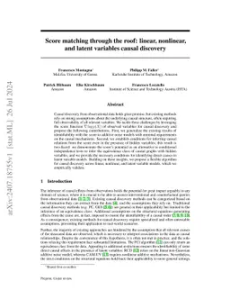 Score matching through the roof: linear, nonlinear, and latent variables causal discovery
