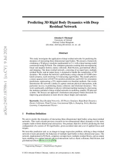 Predicting 3D Rigid Body Dynamics with Deep Residual Network
