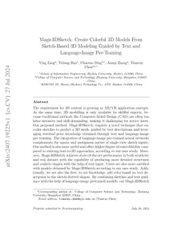 Magic3DSketch: Create Colorful 3D Models From Sketch-Based 3D Modeling
  Guided by Text and Language-Image Pre-Training