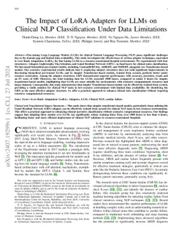 The Impact of LoRA Adapters on LLMs for Clinical Text Classification Under Computational and Data Constraints