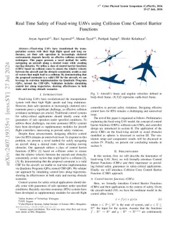 Real Time Safety of Fixed-wing UAVs using Collision Cone Control Barrier
  Functions