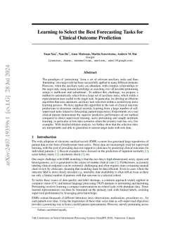 Learning to Select the Best Forecasting Tasks for Clinical Outcome
  Prediction