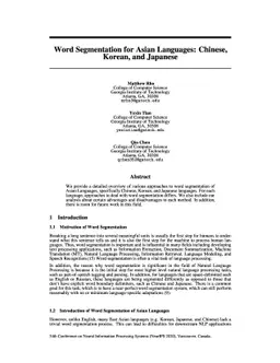 Word Segmentation for Asian Languages: Chinese, Korean, and Japanese