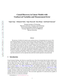 Causal Discovery in Linear Models with Unobserved Variables and
  Measurement Error