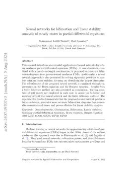 Neural networks for bifurcation and linear stability analysis of steady states in partial differential equations