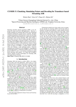 CUSIDE-T: Chunking, Simulating Future and Decoding for Transducer based
  Streaming ASR