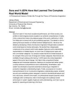 Sora and V-JEPA Have Not Learned The Complete Real World Model -- A
  Philosophical Analysis of Video AIs Through the Theory of Productive
  Imagination