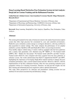 Deep-Learning-Based Markerless Pose Estimation Systems in Gait Analysis:
  DeepLabCut Custom Training and the Refinement Function
