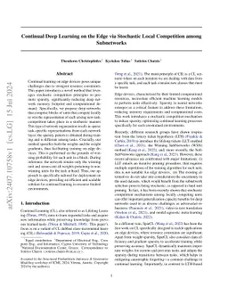 Continual Deep Learning on the Edge via Stochastic Local Competition
  among Subnetworks