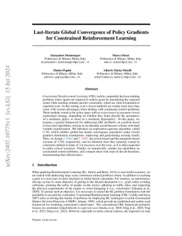 Last-Iterate Global Convergence of Policy Gradients for Constrained
  Reinforcement Learning