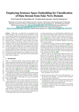 Employing Sentence Space Embedding for Classification of Data Stream from Fake News Domain