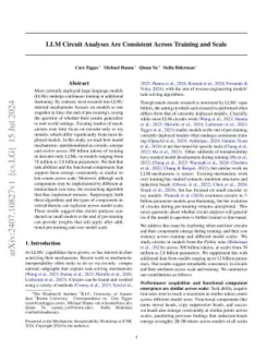 LLM Circuit Analyses Are Consistent Across Training and Scale