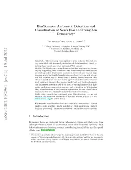BiasScanner: Automatic Detection and Classification of News Bias to
  Strengthen Democracy