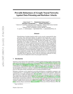 Provable Robustness of (Graph) Neural Networks Against Data Poisoning and Backdoor Attacks