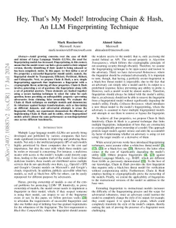 Hey, That's My Model! Introducing Chain & Hash, An LLM Fingerprinting Technique