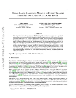 Using Large Language Models in Public Transit Systems, San Antonio as a
  case study