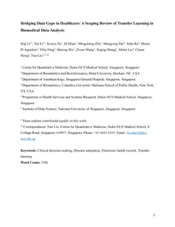 Bridging Data Gaps in Healthcare: A Scoping Review of Transfer Learning
  in Biomedical Data Analysis