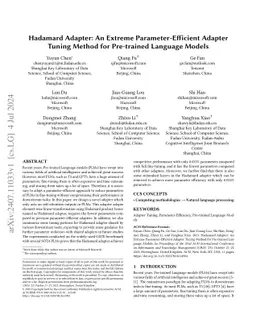 Hadamard Adapter: An Extreme Parameter-Efficient Adapter Tuning Method
  for Pre-trained Language Models
