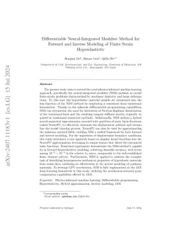 Differentiable Neural-Integrated Meshfree Method for Forward and Inverse
  Modeling of Finite Strain Hyperelasticity