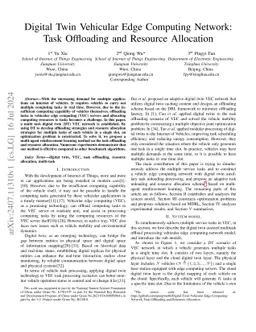 Digital Twin Vehicular Edge Computing Network: Task Offloading and Resource Allocation
